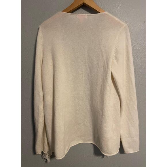 Lilly Pulitzer Cardigan Womens Large White Cashmere Fringe Open Front Read - Picture 3 of 9